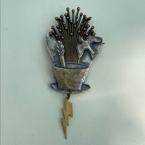 Vintage 1996 Susan L Richardson mixed metal dove lightening brooch. Artsy boho